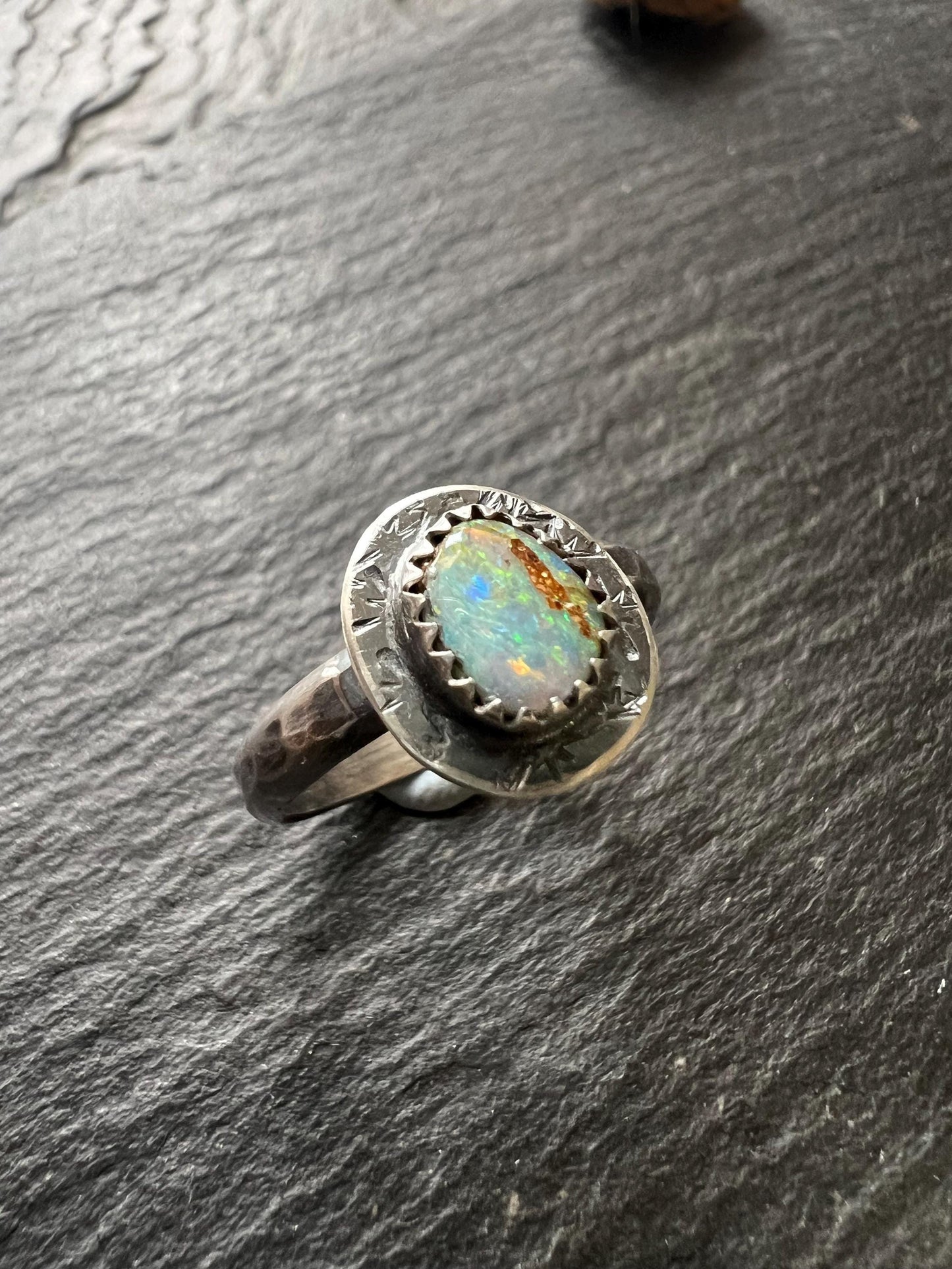 Boulder opal ring