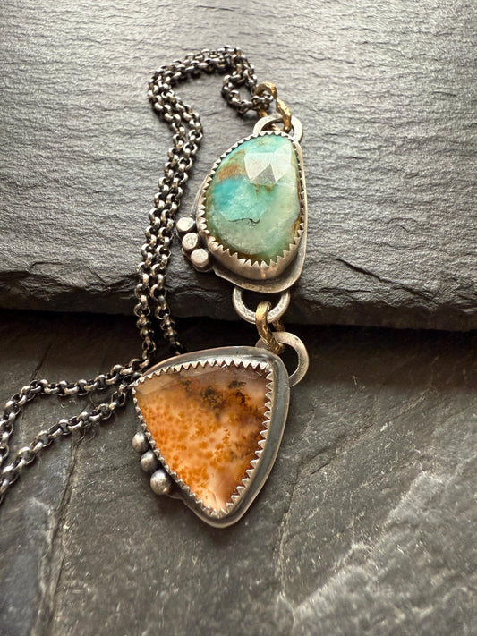 Multi stone necklace, Peruvian opal and boulder opal, 925 sterling silver bezel set jewellery