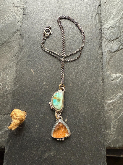 Multi stone necklace, Peruvian opal and boulder opal, 925 sterling silver bezel set jewellery