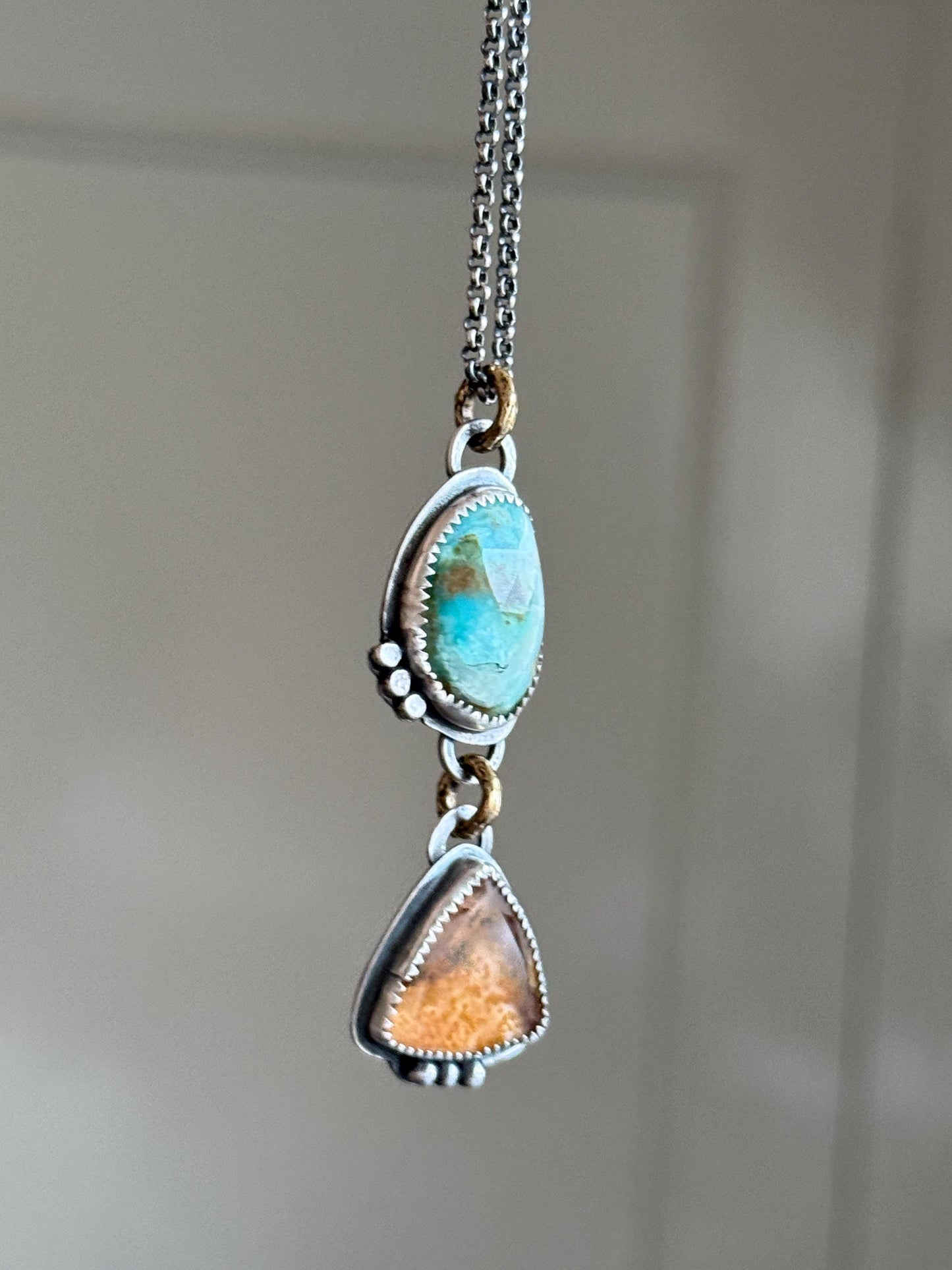 Multi stone necklace, Peruvian opal and boulder opal, 925 sterling silver bezel set jewellery