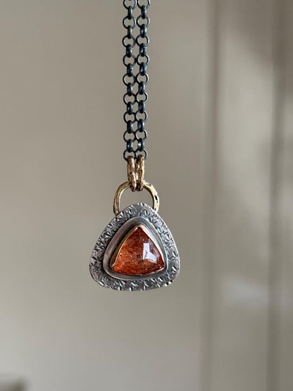 Sunstone necklace, bezel set charm necklace, dark oxidised gemstone jewellery, gift for her