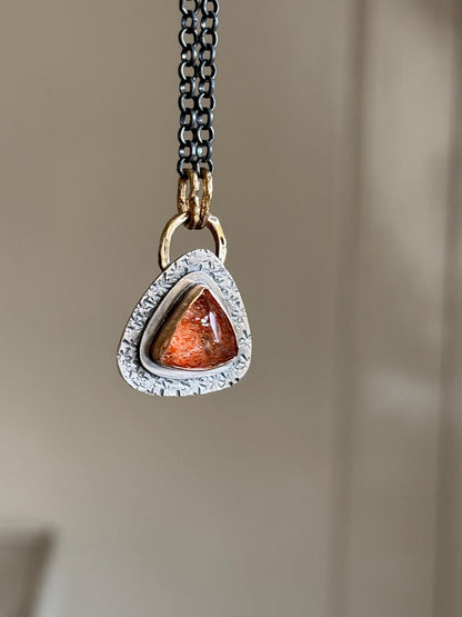 Sunstone necklace, bezel set charm necklace, dark oxidised gemstone jewellery, gift for her