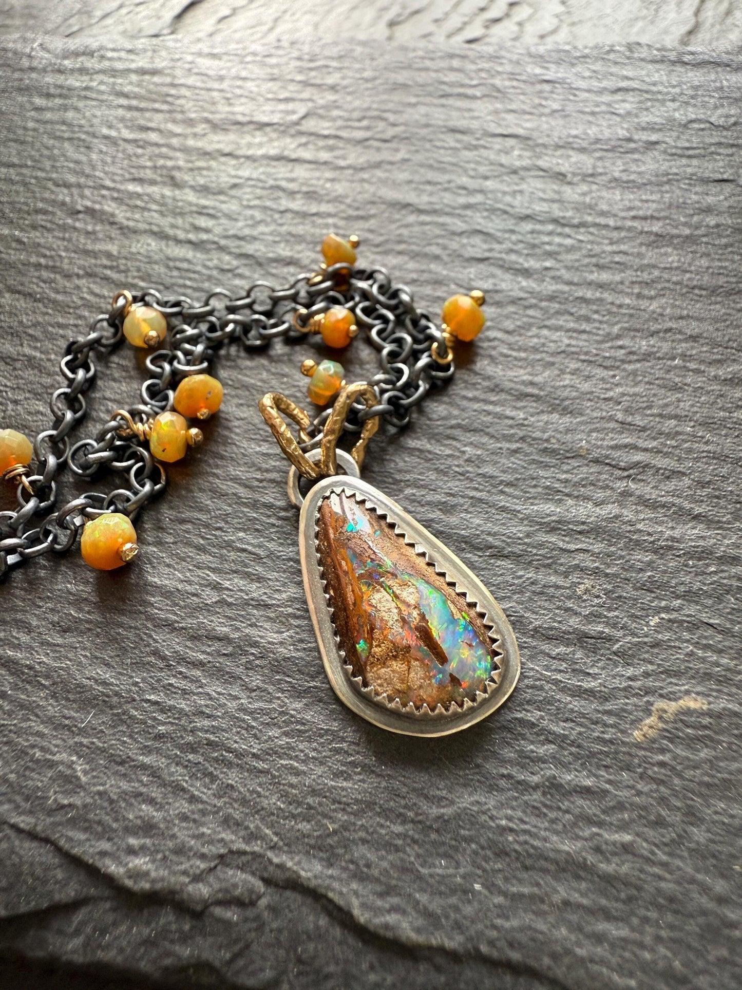 Opal necklace with wire wrapped Ethiopian opals