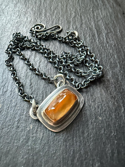 Citrine necklace, bezel set charm necklace, dark oxidised gemstone jewellery, gift for her