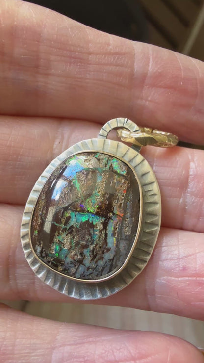 Wood Opal Pendant Necklace