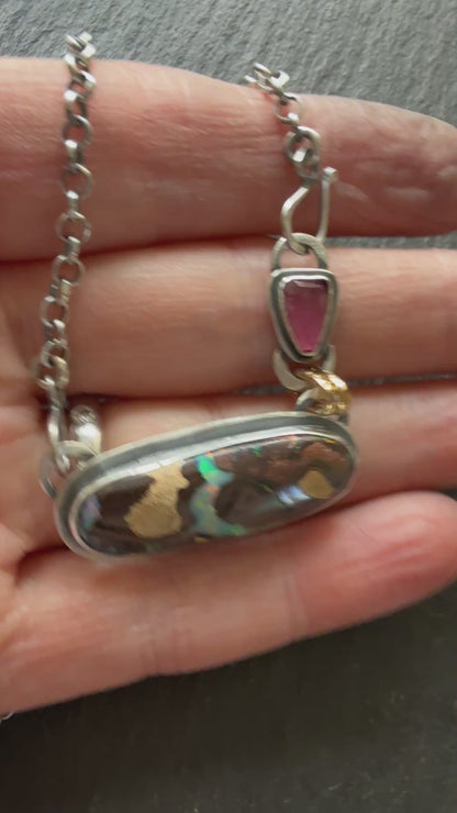 Boulder Opal and Pink Tourmaline Pendant