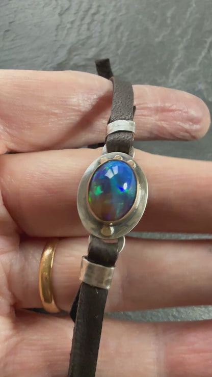 Ethiopian Opal leather bracelet