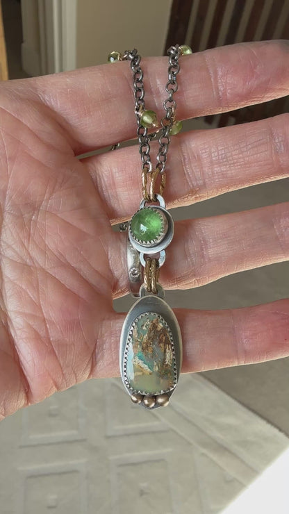 Vesuvianite and Opal Pendant Necklace