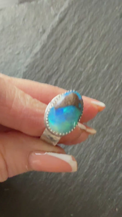 Blue Opal Ring 7.5 US / O 1\2 UK