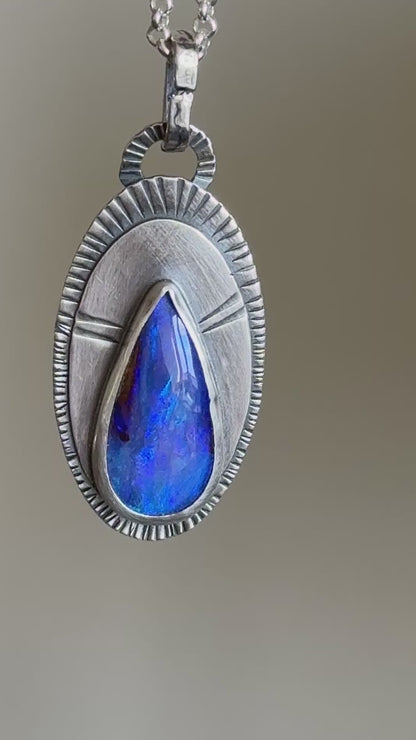Blue Boulder Opal and sterling silver