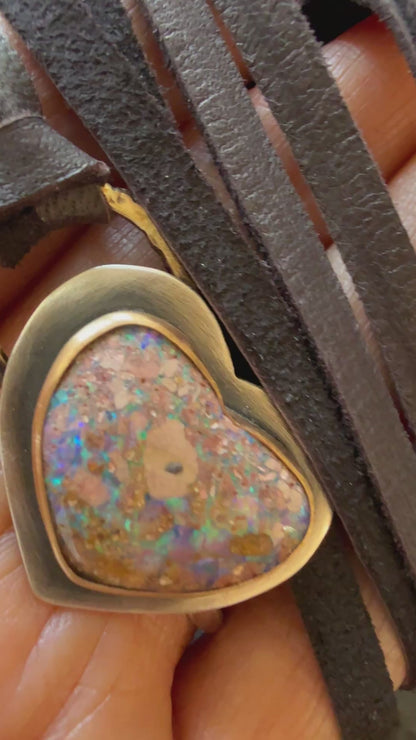 Heart Opal Leather Necklace