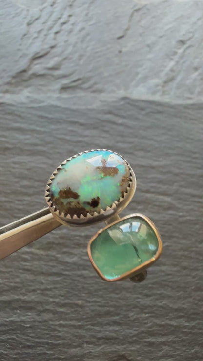 Boulder Opal and Kyanite Ring US P 1/2