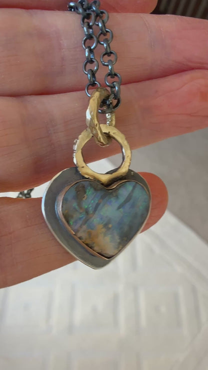 Dark Oxidised Hear Opal Pendant