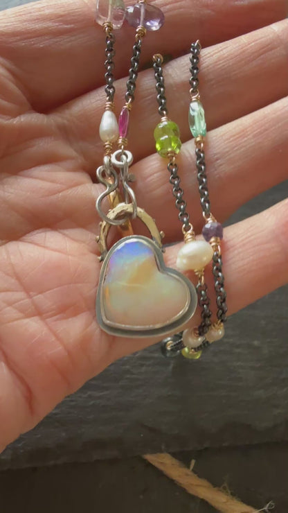 Heart Necklace with Gemstone Chain