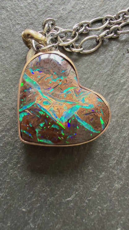 Blue & Green Heart Opal Necklace