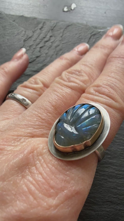 Labradorite Scarab Ring US 6 3/4 UK N