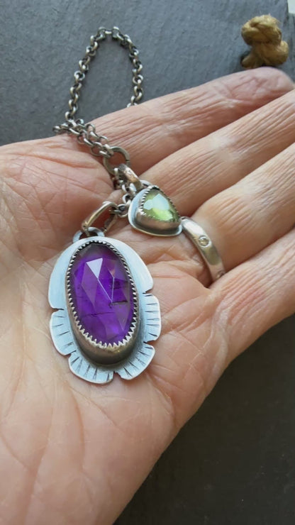 Amethyst and Peridot Y Lariat Necklace