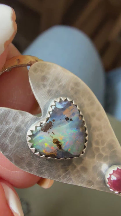 Heart Opal Pendant with Pink Tourmaline