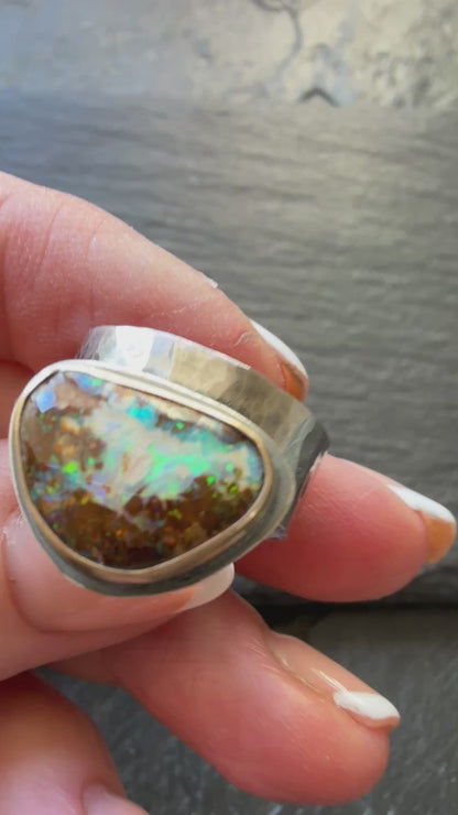 Multi-colour Boulder Opal Ring US 7 UK N1/2