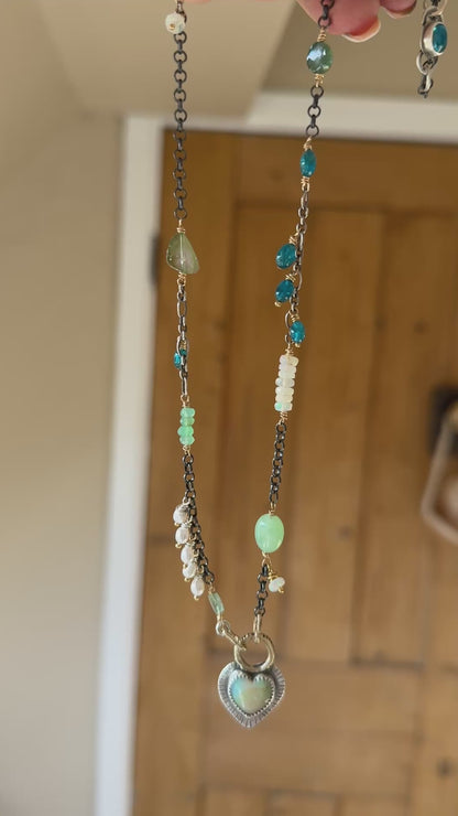 Wire wrapped gemstones with a Boulder Opal Heart