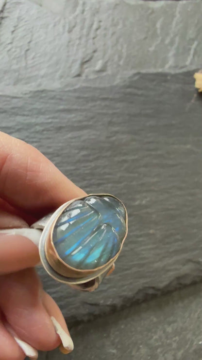 Labradorite Scarab Ring